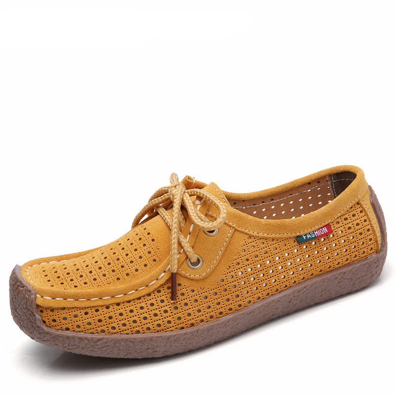 hole yellow BEYARNESummer/дышащая обувь с вырезами; женская обувь из натуральной кожи; женские кроссовки; Лоферы без застежки; женская обувь - Цвет: hole yellow