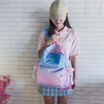 

Casucal Women's Backpack Nylon Cute Backpacks Gradient Color Preppy Style Mini Backpacks for Girls Bow Waterproof Student Bag