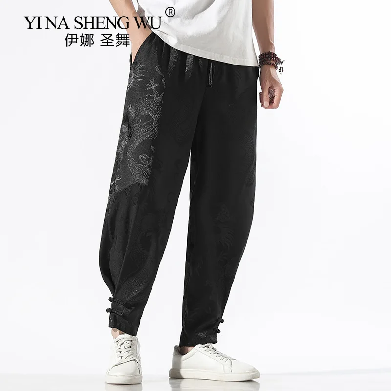 

Japanese HarajukuTrousers Casual Kimono Pants Loose Japan Men Traditional Asian Clothing Yukata Style Embroidered Harem Costumes
