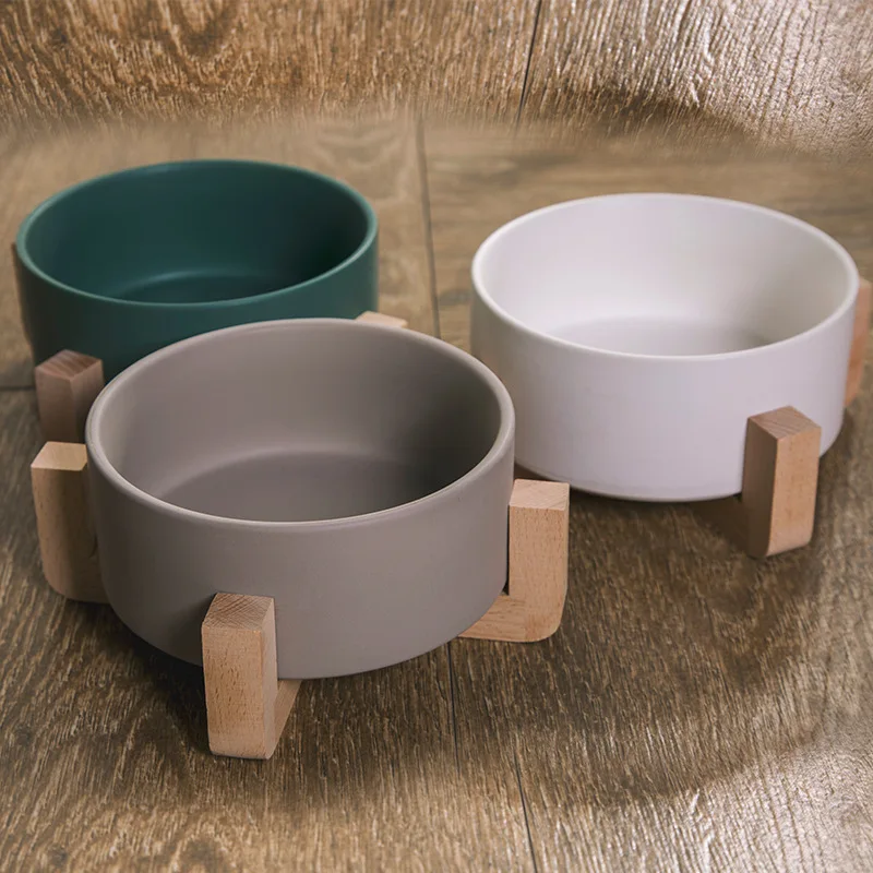 Большая емкость стандартная керамическая миска для кормления еды с деревянной