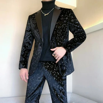 

Black Blazer Paty Costumes Mens Wedding Blazer Singer Man Suit 2-piece Suit Blazer Hombre Male Evening Velvet Blazer Masculino