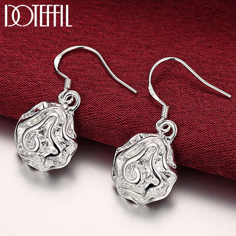 

DOTEFFIL 925 Sterling Silver Rose Flower Drop Earrings For Woman Wedding Engagement Party Fashion Charm Jewelry
