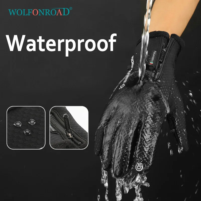 WOLFONROAD зимние походные перчатки мужские флисовые водонепроницаемые полный палец лыжные зимние перчатки варежки противоскользящие велосипедные байкерские перчатки мужские