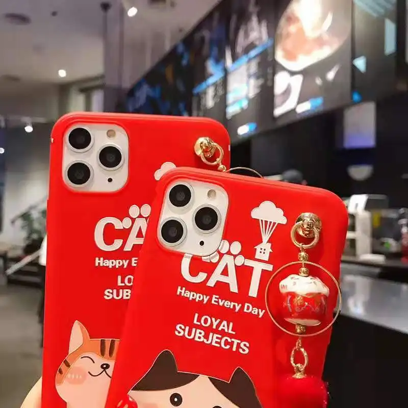 Чехол для iPhone 11 pro Max Lucky Cat, милая задняя крышка для iPhone 11 X XS Max XR 6 7 8plus Maneki Neko Shell+ подвеска