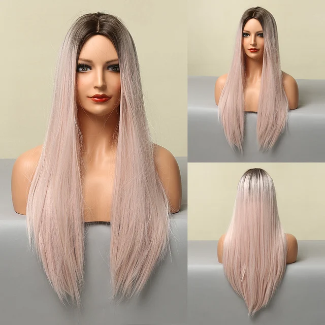 Long Straight Brown Ombre Natural Hair Wigs Middle Part Heat Resistant Synthetic Wigs for Afro Women Daily Cosplay Fashion Wigs lc5119-1