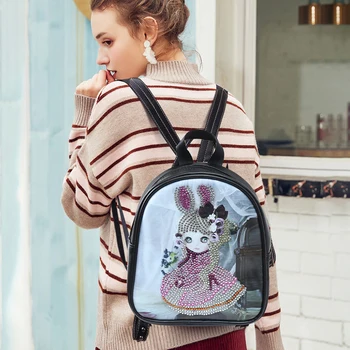 

DIY Shaped Diamond Painted Student Backpack Children's Schoolbag Stationery Storage Leather Bag