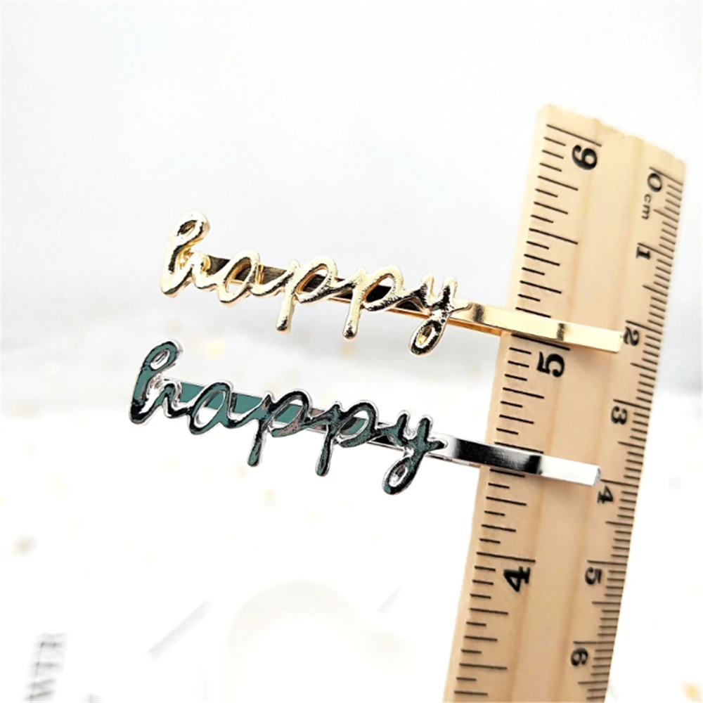 Word Letters Hairpins Smile Happy Merci Love Golden Silver Hair Clips Barrettes Hairgrips for Women Headwear Hair Accessories