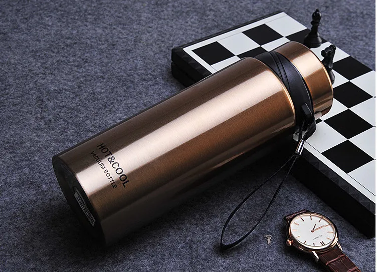 750ml Large Capacity Water Cup Vacuum Stainless Steel Vacuum Flask Portable Sling Sports Bottle