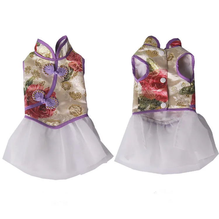 Одежда для домашних животных стиль Cheongsam юбка плюшевый Померанский кот собака китайский костюм