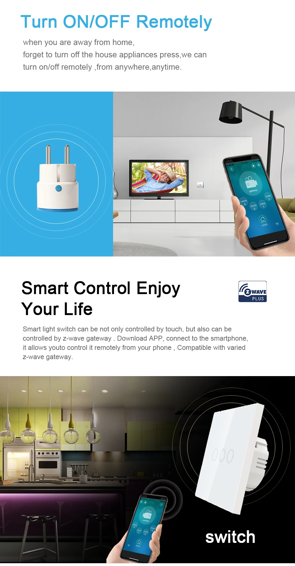 ZWave контроллер-концентратор Smart Home Поддержка всех смарт-устройств Z-Wave Alexa Google Home Совместимость