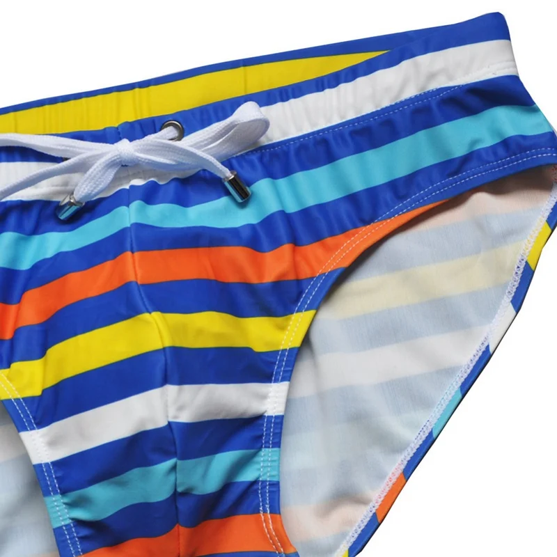 2020 Men Briefs Summer Swimming Wear Men Lace Short Male Colour Striped Swimsuit  Beach Triangle Briefs Swimwear ??????