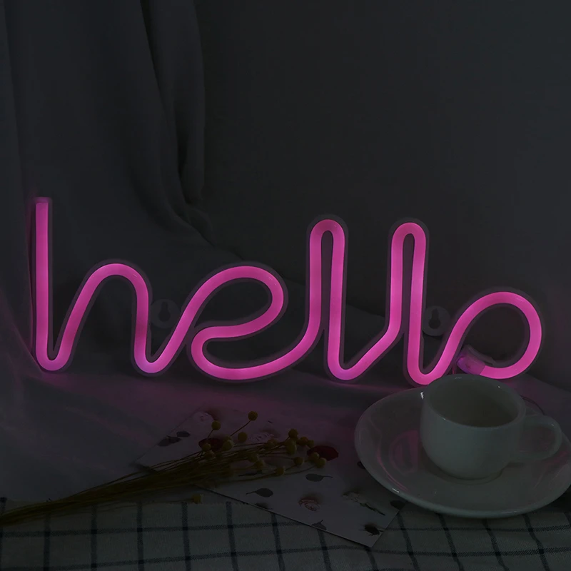 Ночник неоновый Алфавит Hello неоновые огни для дня рождения Свадебная вечеринка спальня настенный Декор ночник