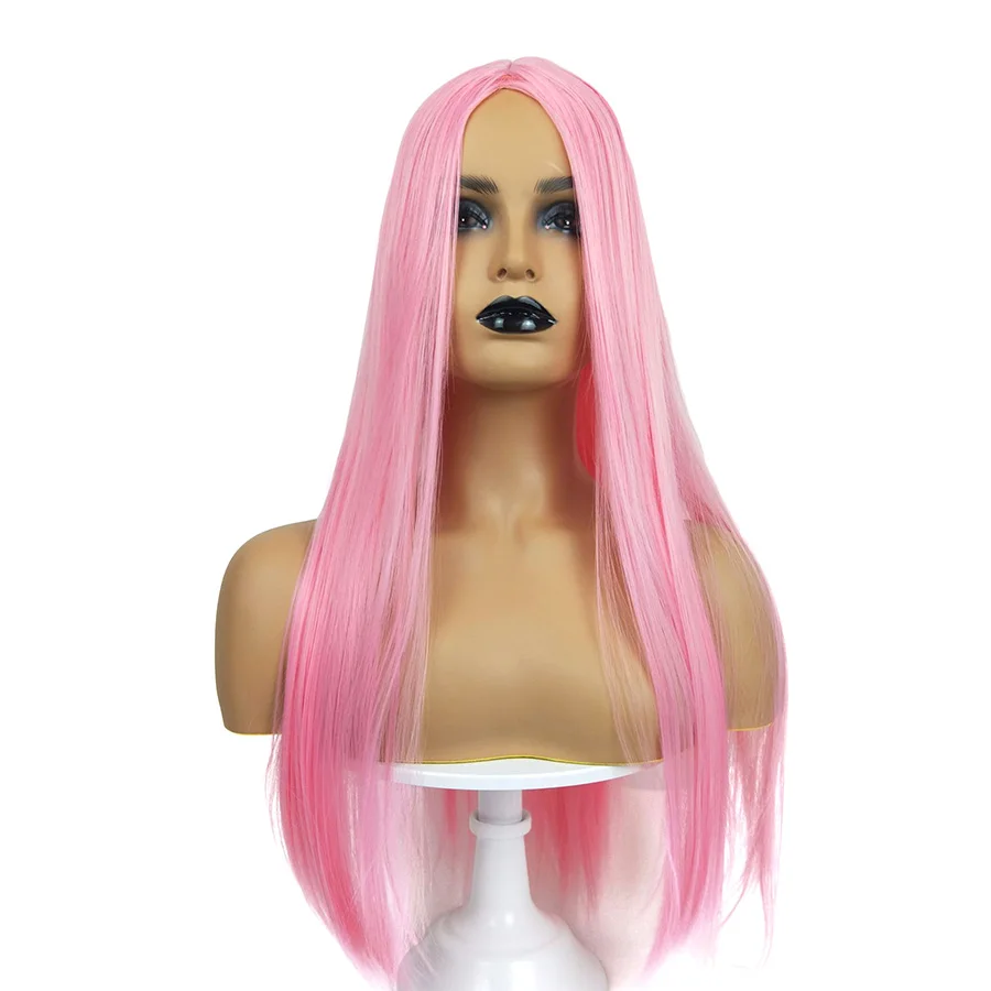 Beauty On Line 70CM Light Pink Color Synthetic Wig for Women Straight Long Length Wigs Middle Part Wedding Heat Resistant Wigs