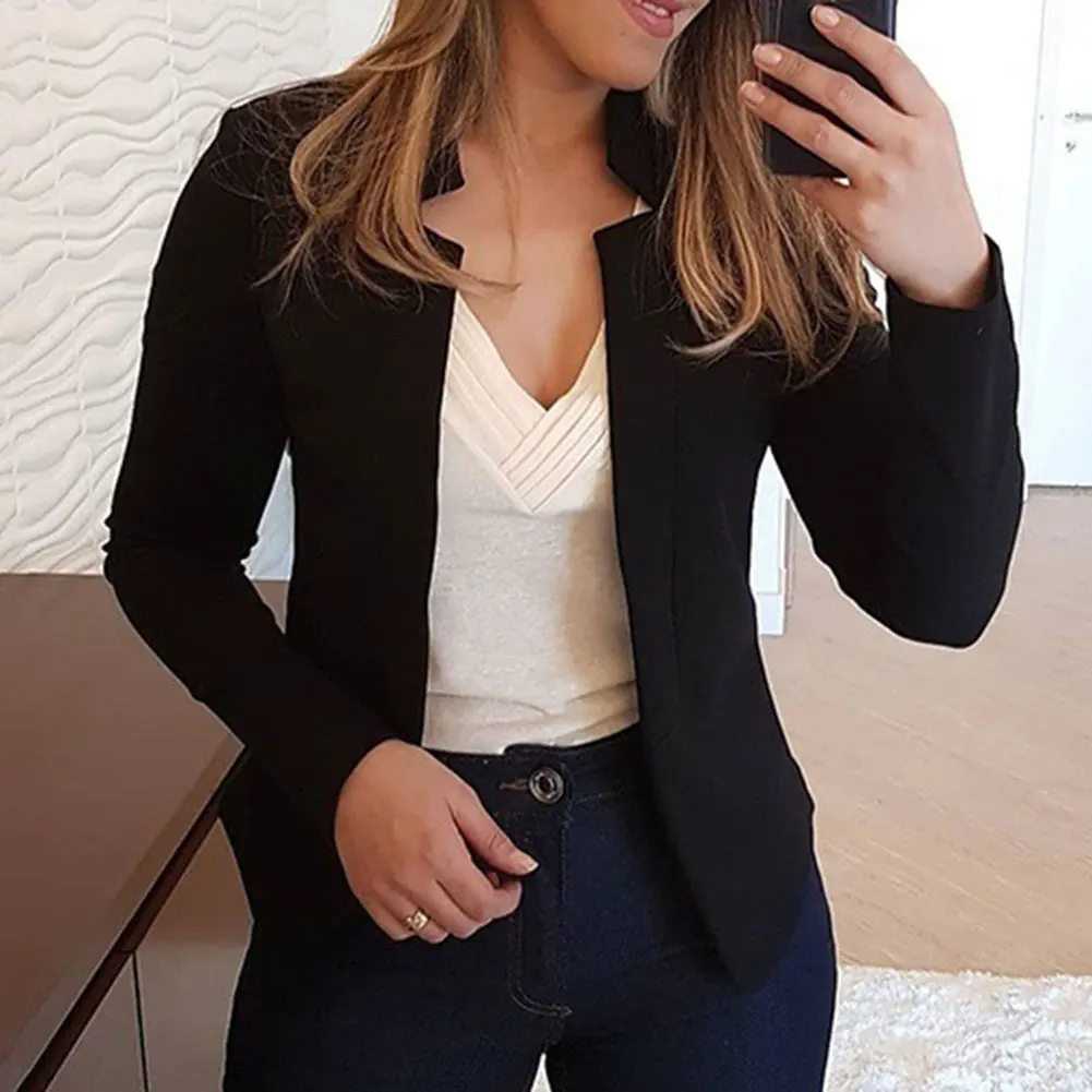 Women Blazer Thin Long Sleeve Blazer Solid Color Office Lady Suit Coat XIN-Shipping