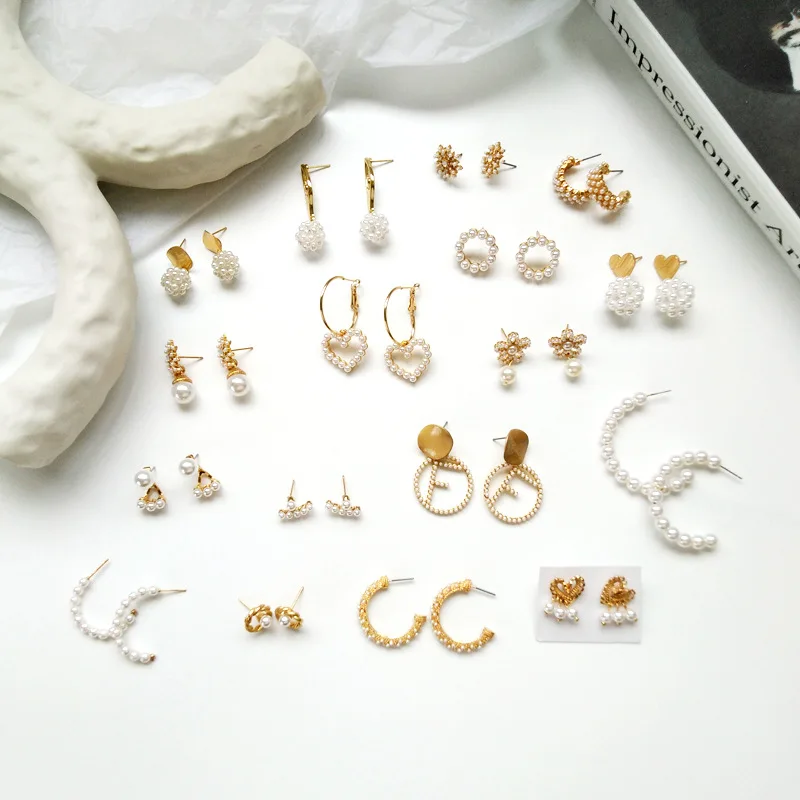 

Summer New Style Simple Korean-Style Ear Rings Fashion Outfit Elegant Women's Geometric round C Word Lovely Pearl Earrings