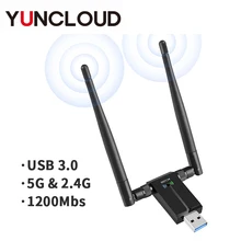 YUNCLOUD USB Wireless Network Card WiFi Adapter with Dual Band 5dBi Ethernet Antennas 1200Mbps 2.4G/5.8G Wi-Fi Dongle