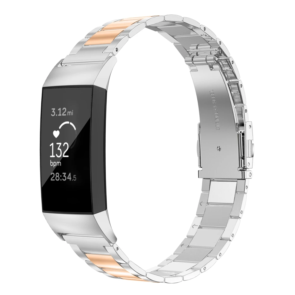 Металлический ремешок для Fitbit Charge 3 Band для Fitbit Charge 3 сменный ремешок для смарт-часов с надежной пряжкой - Цвет: Silver Gold
