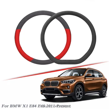

Car Steering Wheel Cover Black Red Drilled Suede Breathable Leather Universal Fit for BMW X1 E84 F48 2011-2020