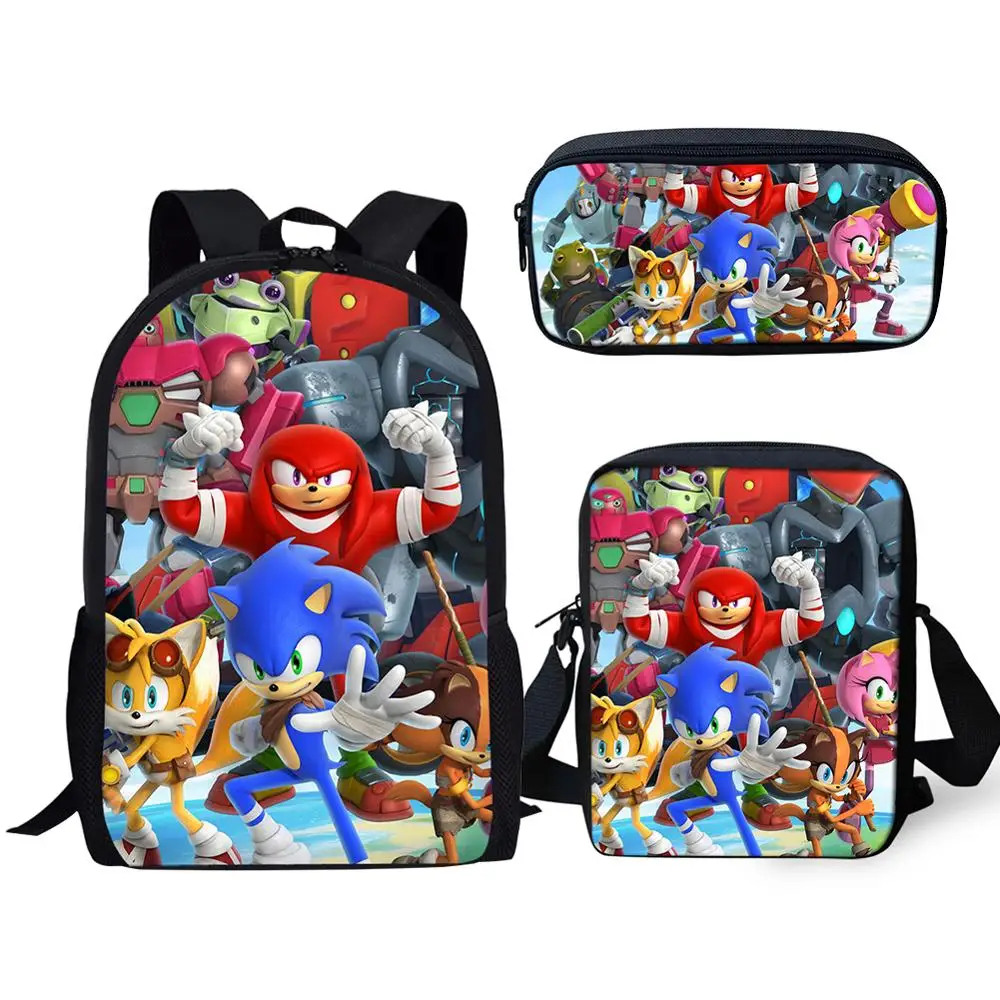 Детские школьные сумки 3 шт./компл. студентов Sonic зубная щётка бум рюкзак с принтом для мальчиков и девочек, одежда для детей, школьная рюкзак распылитель ранцевого типа для с Прямая поставка по индивидуальному заказу