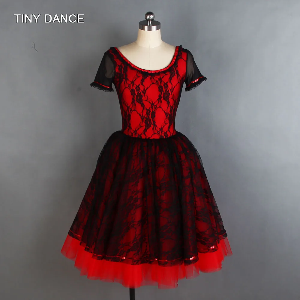 Wholesale Short Sleeve Long Ballet Dance Tutu Black Lace Tutu Dress