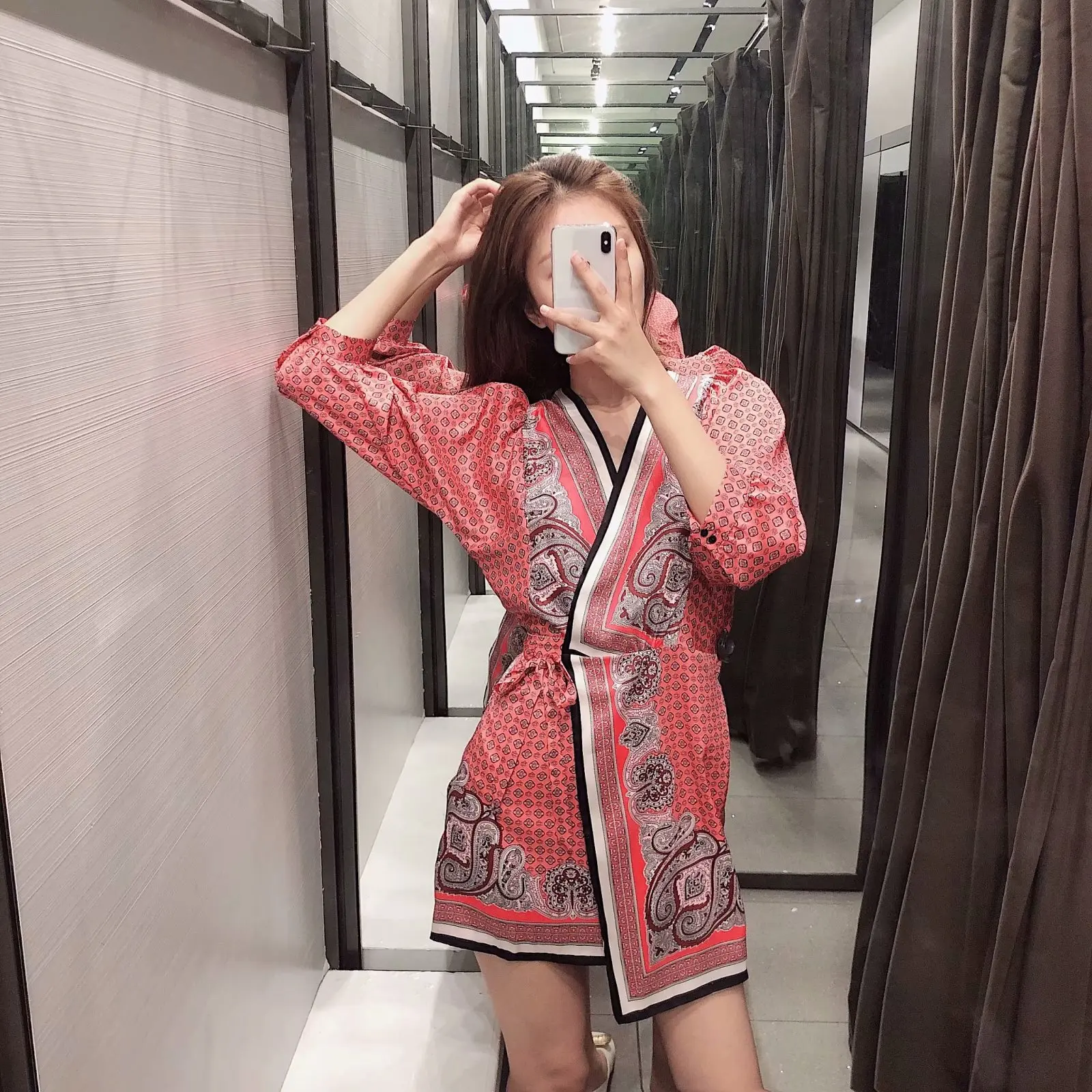 

WOMEN'S Dress 19 Summer New Style Western Style Double Breasted Geometric Pattern Floral Print Solid Lace-up Dress