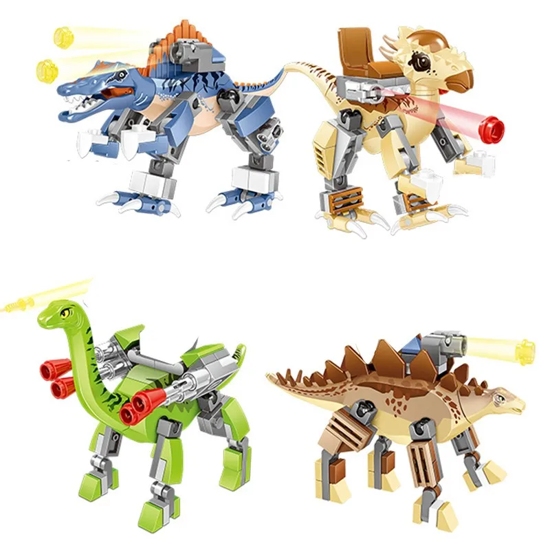 

Jurassic World Dinosaur Park Mechanical Dinosaurs Vs Children 4 Modles Set Building Blocks Creative Action Figure Bricks Toys