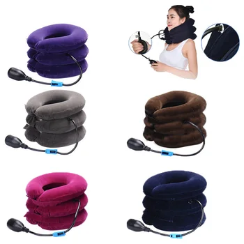 

3-layer Inflatable Cervical Traction Device Pain Relief Neck Collar Full-fleece Thickened Soft Neck Support Stretcher