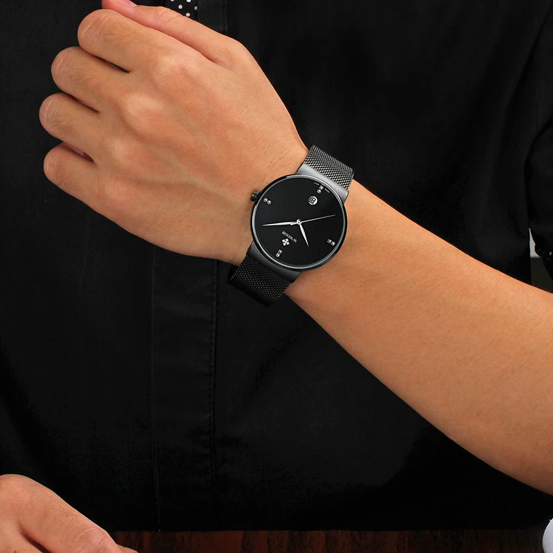 WWOOR, черные новые модные роскошные брендовые WWOOR часы, кварцевые мужские повседневные водонепроницаемые наручные часы со стальным ремешком