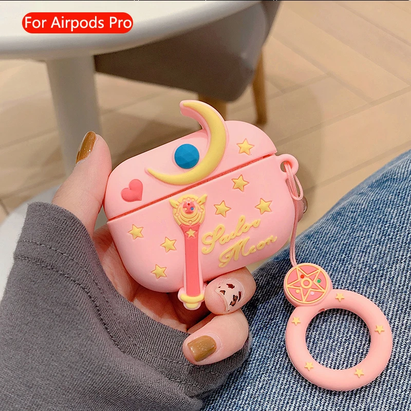 Роскошный чехол с милым мультяшным 3D Bluetooth для наушников для Airpods Pro 3, силиконовый защитный чехол, розовый Сейлор Мун - Цвет: Magic wand