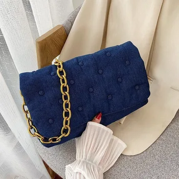 

Bags 2020 new women's bags blue large-capacity denim all-match one-shoulder messenger bag underarm small square bag chain bag