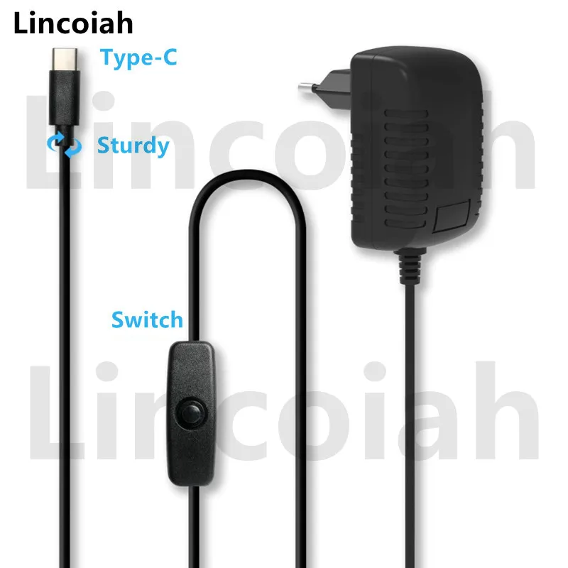 Universal Type-C USB Power Adapter Charger with Switch Button, AC 100-240V to DC 5V 3A Output
