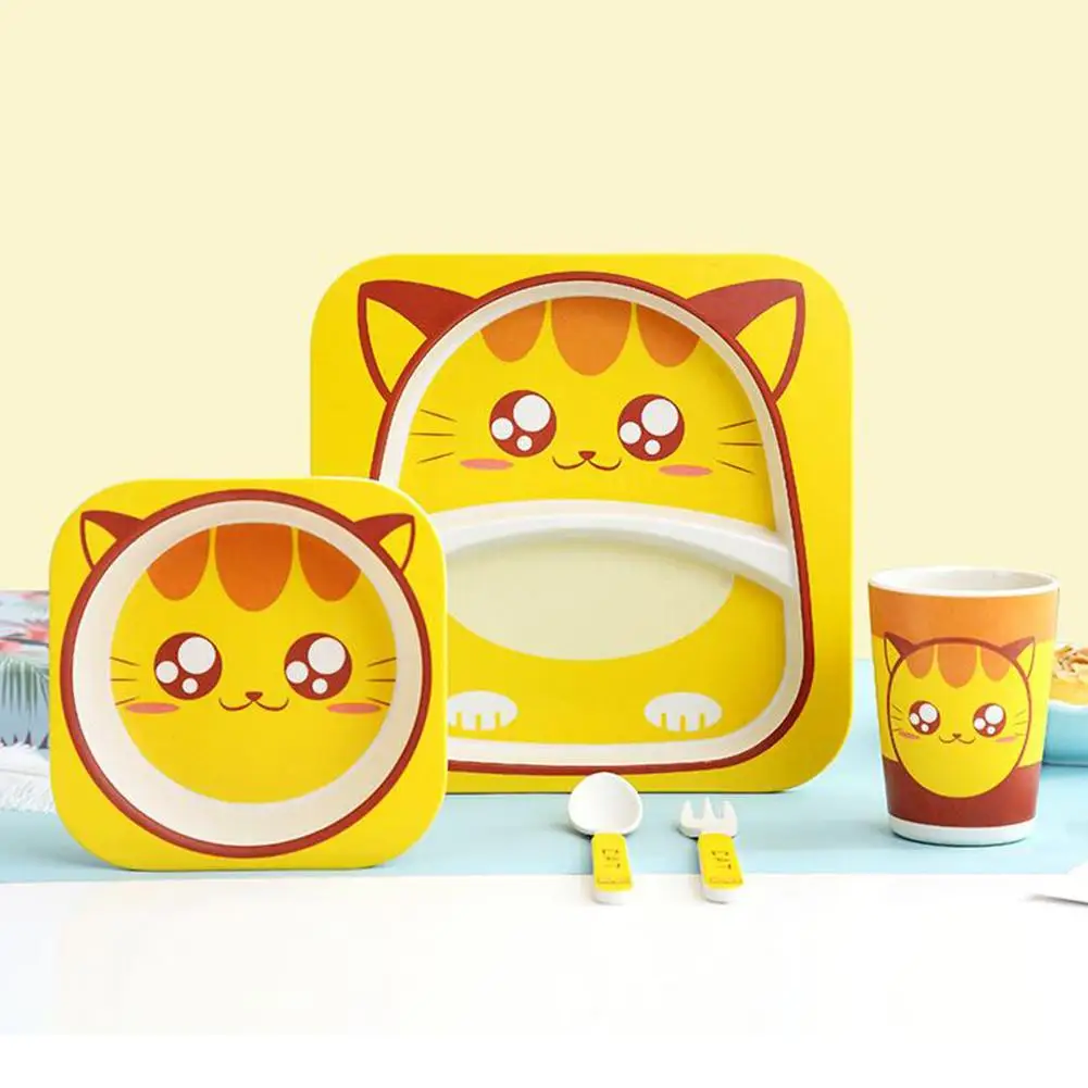 5 шт./компл. милые животные Кошка Бамбуковое волокно чаша для малыша ложка тарелка