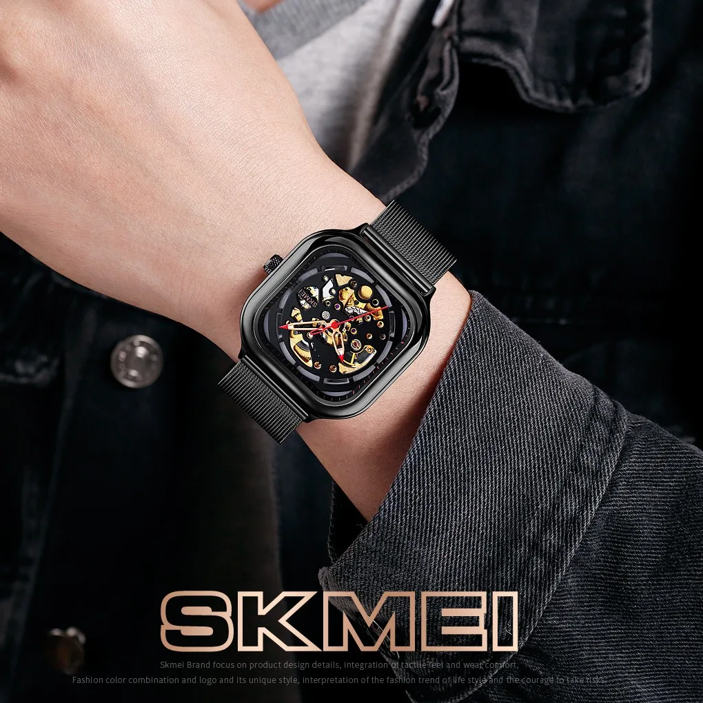 

Watch Men Skmei Automatic Mechanical Watch Mesh Belt Waterproof Gear Mechanical Men's Watch часы мужские relogio masculino 2020