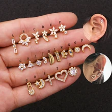 Sellsets, новинка, 1 шт., большое сердце, луна, звезда, CZ, болтаются, пирсинг, ювелирные изделия, стальная штанга, серьги, спиральный для хряща, шпильки