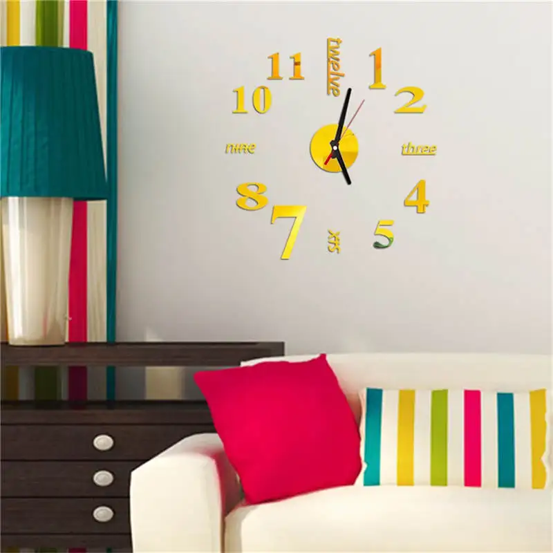 Reloj de pared Креативные 3D DIY римские цифры акриловые зеркальные настенные стикеры Часы домашний декор настенные наклейки настенные часы saat 661GZ10