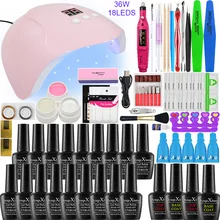 Маникюрный набор Гель-лак основа верхнее покрытие набор для ногтей 36 Вт Светодиодная УФ-лампа для ногтей Гель-лак набор для дизайна ногтей набор инструментов электрическая дрель для маникюра