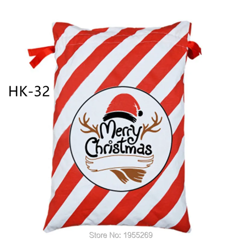 38 стилей, сумки Санта Клауса, 20 шт./лот, Рождественский мешок Санта Клауса, красная полоса, конфеты, трость, шнурок, Подарочная сумка, холст, хлопок, Санта Клаус - Цвет: HK-32