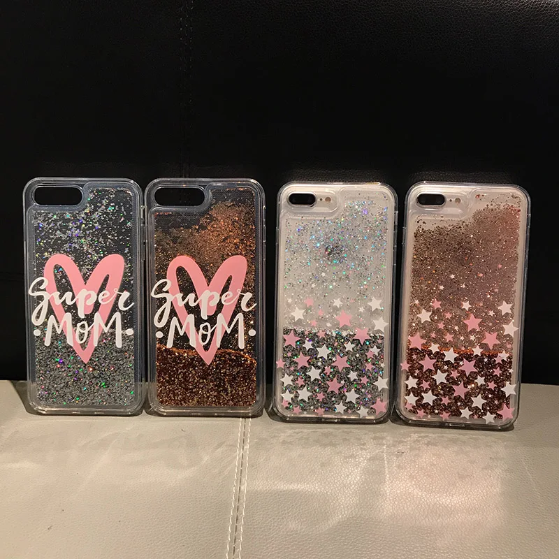 For iPhone 8 6 6S 7 Plus X XS XR MAX Cute Love Heart Star White Dynamic Liquid Glitter Quicksand Phone Back Cover | Мобильные