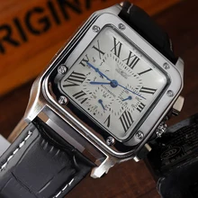 

Luxury Automatic Mechanical Self-Winding Men Watch Square Case Calendar Display Roman Numerals Leather Strap Wrist Watch Gifts