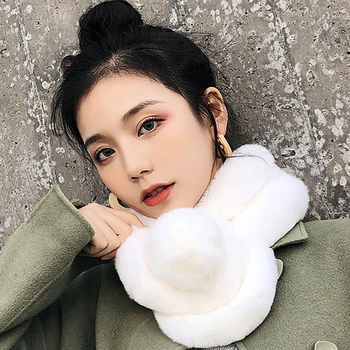 

Solid Scarves Warm Collar Winter Scarf for Girls Warm Soft Handfeeling Kids Snood Wholesale All-Match 100% Rabbit Fur Scarf