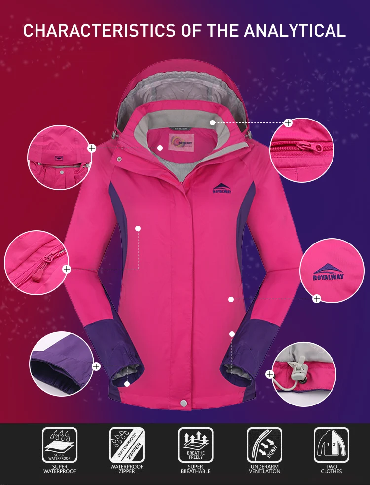 Feminino à Prova Caminhadas com Capuz Jaquetas de Viagem ao ar Royalway Nova Blusão Dwaterproof Água Acampamento Livre Moda Cabolsas Rol4115d 2020 Luz 3 Cheap Jaq. caminhada