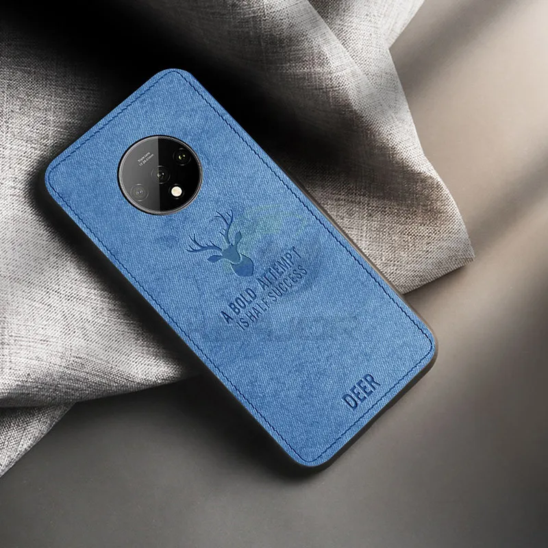 Синий Чехол для телефона для Oneplus 7t Pro Чехол классический тканевый бампер Funda силиконовая рамка задняя крышка для One Plus 7T 1+ 7t Pro тканевый чехол - Цвет: Синий