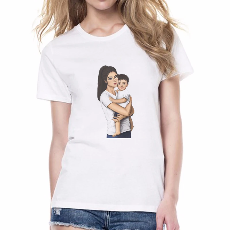 

Korean Style Female T-shirt Mom Love Family Series T-shirt Women's Cotton White Tshirt Mother Daughter Son Printed Tshirt Vogue
