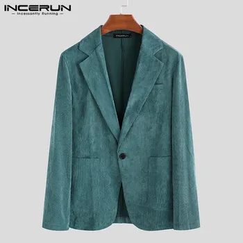 

INCERUN Men Corduroy Blazers Fashion Long Sleeve Solid Streetwear Handsome Outwear Casual Blazer Business Men Suits Jackets 2020
