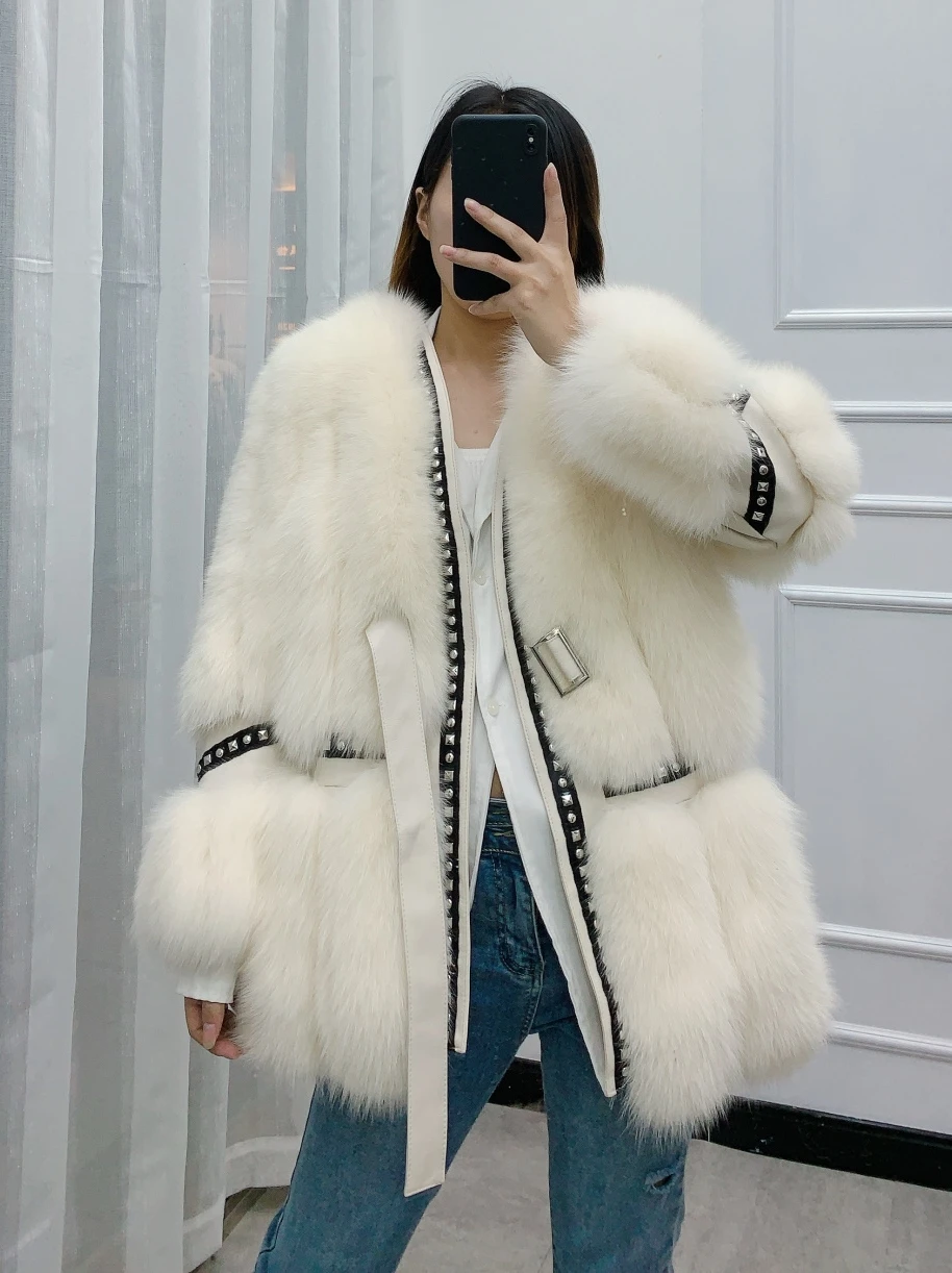2020 NEW Middle Length Women Real Fox Fur Coat
