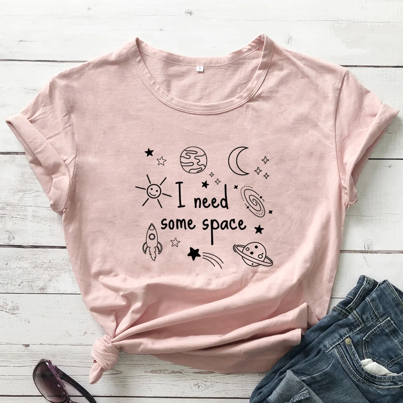 

I Need Some Space T-shirt Aesthetic Hipster Social Distancing Introverted Tee Top Cute Women Space Galaxy Astronaut Tshirt