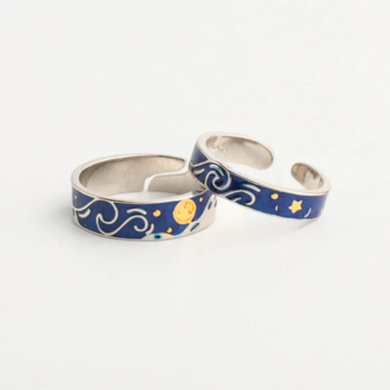 BFCLUB Real 925 Sterling Silver Blue Enamel Resizable Ring For Fashion Women Fine Jewelry Cute Minimalist Accessories Gift | Украшения и