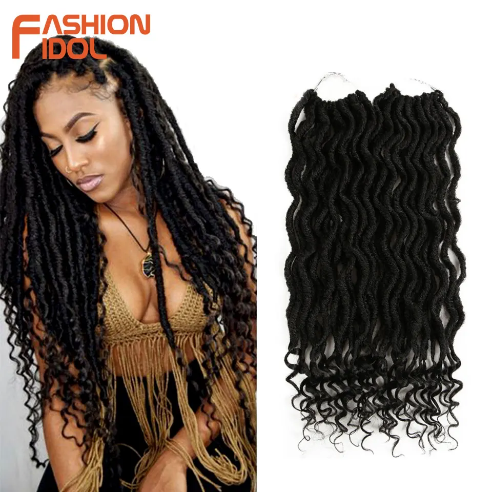 

FASHION IDOL Faux Locs Crotchet Hair Extensions 20 inch Crochet Braids Soft Natural Synthetic Hair Ombre Blue Brown Hair Braids