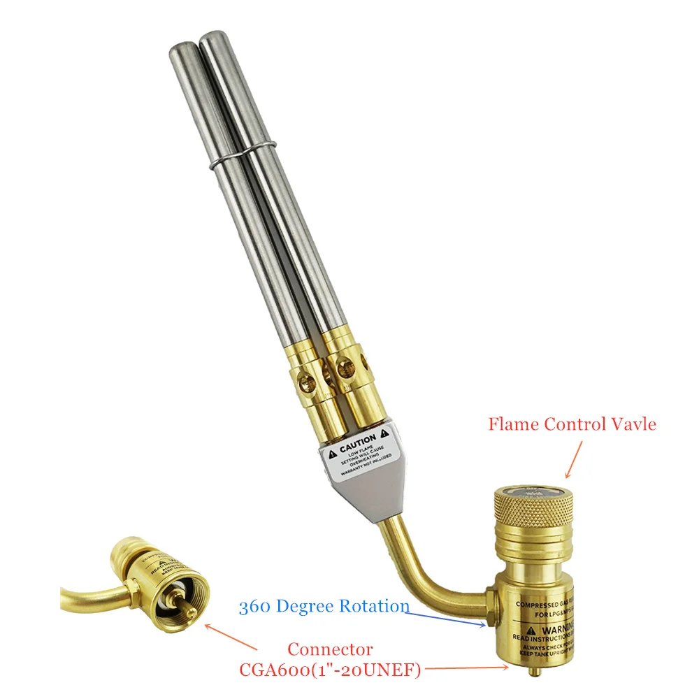 Welding Torch 2 Nozzles MAPP Torch Gas Welding Gun Flame Brazing Gun CGA600 Connection Burner Heater Blowtorch For Welding BBQ HVAC Plumbing B