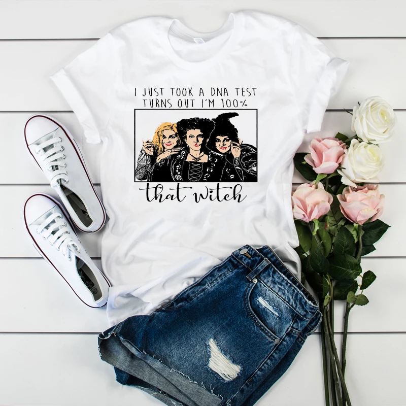 

Women T I Just Took A DNA Test I'm 100% That Witch Womens happy Halloween Top Tshirt Female Graphic Tee Shirt Clothes T-shirt